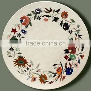 White Marble Inlay Table Top Antique Inlay Table Top thumbnail-1