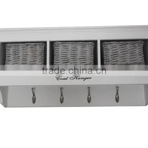 Wood Wall Organizer Shelf Rack / Wall Cabinet w/ Drawers & Metal Hooks thumbnail-1