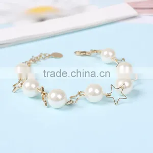 Gold Star Pearl Linked Bracelet Gold Chain Bracelet thumbnail-4