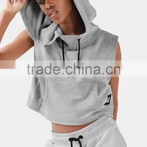 Wholesale Custom Made in China Blank Pullover Sleeveless Cropped Hoodie Sweatshirts thumbnail-2