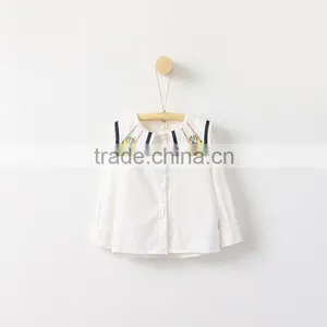 2017 Wholesale Childrens Boutique Clothing Baby Girls Plain White Shirt With Long Sleeve thumbnail-1
