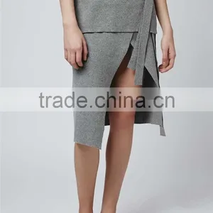 High Quality D-Ring Wrap Skirt Winter Grey Long Skirts Women Slit Office Wear Skirts thumbnail-4