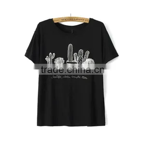 Black Ladies T-shirt Round Neck Short Sleeve Garment t Shirt thumbnail-1