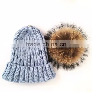 Myfur Adults Wholesale Winter Knitting Hat With Real Raccoon Fur Pom Pom thumbnail-3
