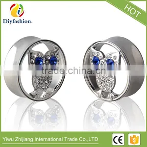 New Hot Owl Stainless Steel Diamond Pierced Ear Plug thumbnail-3