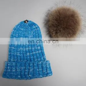 New Product Colorful Knit Hats Wholesale Fancy Raccoon Fur Ball Women Floppy Hat thumbnail-6