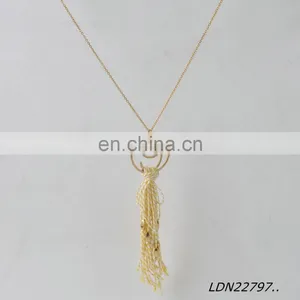 Bohemian Yellow and White Tassel Necklace With Gold Circle Pendant Fashion Necklace Jewelry thumbnail-3