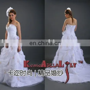 EB289 Shiny Organza Flower Wedding Dress Backless Embroidery Bridal Dresses thumbnail-1