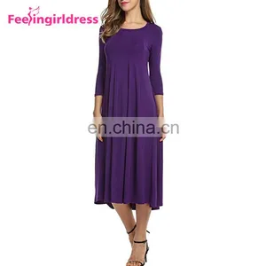 Fashion New Long Sleeve Casual Purple Party Midi Dresses Fat Women thumbnail-2