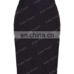 Kate Kasin High Stretchy High Waist Shirred Waist Detail Hips-Wrapped Black Pencil Skirt KK000268-1 thumbnail-4
