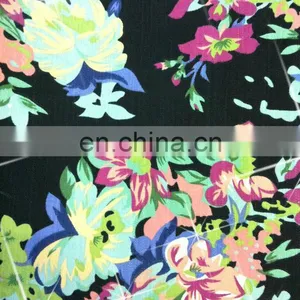 50%cotton 48% Polyeter 2%spandex Slub Floral Print Cotton Stretch Twill Fabric thumbnail-1