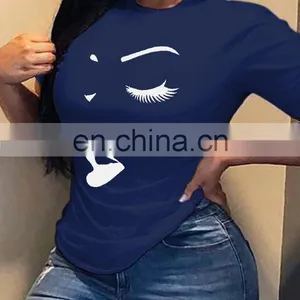 Women's Top Abstract Face Print Round Neck Short Sleeve T-shirt thumbnail-3
