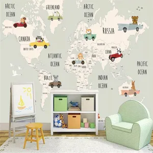 Custom 3D Modern Fresh Cartoon Sports World Map Background Mural Wallpaper for Kids Room Custom Children School Decor Wall Paper Drop Ship thumbnail-2