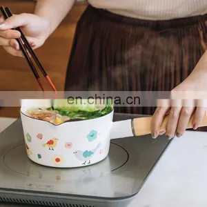 Mini Vintage White Cooking 16Cm Die Cast Enamel Milk Steamer Pot With Handle thumbnail-4
