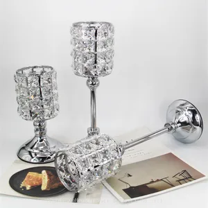 Wholesale Price Iron Crystal Candle Cup Silver Colored Party Wedding Decoration Table Centerpiece Candle Stand thumbnail-2