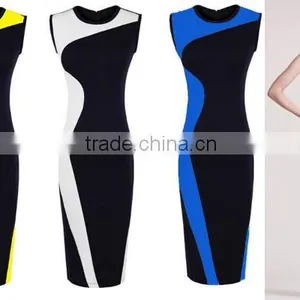 Women Geometry Design Sleeveless O-Neck Stretchy Evening Slim Dress thumbnail-1