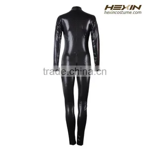 Sexy Black PU Leather Snakeskin Tight Zipper Long Sleeve Jumpsuit Quality Choice thumbnail-1