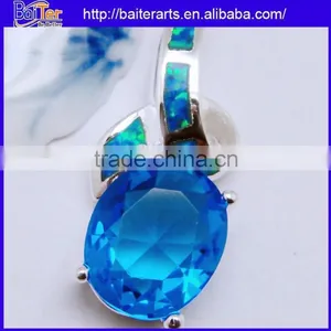 Many Designs !!! Created Opal And Square Light Blue Topaz And Pave Diamond Necklace Pendant thumbnail-3