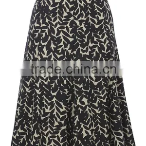 2015 European Lady Fashion Linen Leaf Printed Midi Skirt thumbnail-1