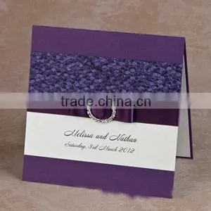 2016 Newmengxing Elegant and Vintage Purple Color Embosing Wedding Invitation Card, Purple Ribbon thumbnail-5