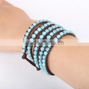 Fashion Turquoise Wrap Bracelet Women 6MM 5 Layer Bracelet Bangle Girl Gifts Jewelry Wholesale Free Shipping thumbnail-4