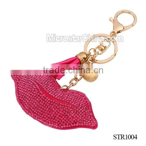 2016 IN STOCK Colorful Best Selling Women Beaded Crystal Lips Shape Key Chain thumbnail-1