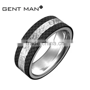 8mm Hammer Surface Titanium Carbon Fiber Ring thumbnail-1