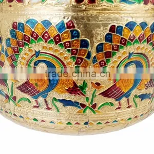 PEACOCK DESIGNED, MEENAKARI DECORATED, BIG STAINLESS STEEL WATER POT - 11"x11"x9.5" INCH thumbnail-3