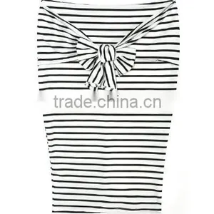 Stylish Ladies Women Sexy High Waist Striped Stretch Bodycon Package Hip Knee Length Skirt thumbnail-4