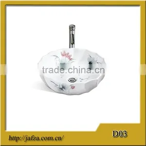 D03 Chinese Style Wave Edge Art Basin, Ceramic Hand Washing Basin With Nelumbo Nucifera Pattern thumbnail-1