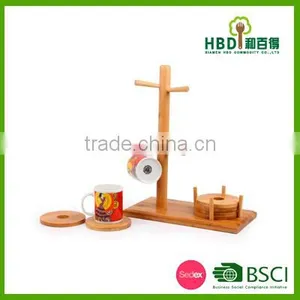 Wooden/ Bamboo Mug Tree Holder With Coasters /bamboo Cup Holder thumbnail-3
