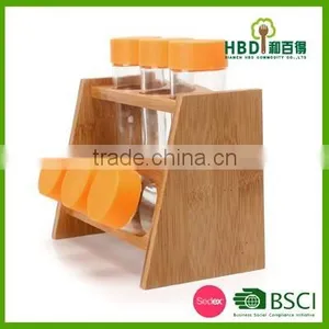 Eco-friendly Wooden Glass Spice Canister Set With Bamboo Rack thumbnail-1