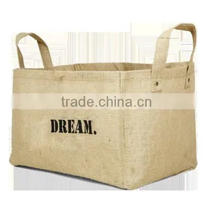 Coffee PE Coating Waterproof Printed Sturdy Jute Organizer Basket , Eco-friedly Jute Storage Basket thumbnail-6