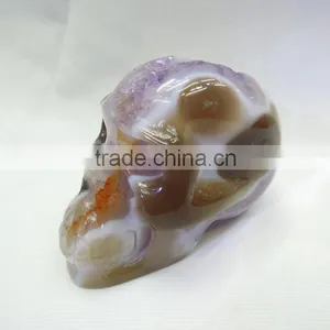 High Quality Hand Carved Natural Amethyst Crystal Geode Skulls for Decoration thumbnail-3