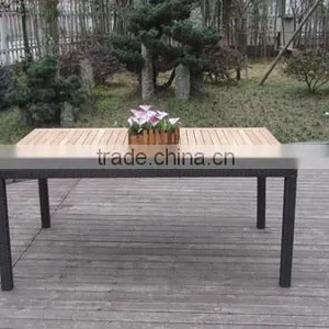 Wood Dining Table 6 Chairs Set Poly Rattan Material thumbnail-4
