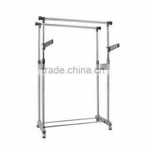 Heavy Duty Double Rail Adjustable Telescopic Rolling Clothing Garment Rack thumbnail-3