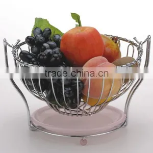High Quality Steel Wire Vegetable And Fruit Basket With Plastic Tray thumbnail-1