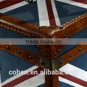 Europe Handmade Antique UK Flag Fabric and Leather Decorative Storage Trunk thumbnail-6