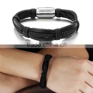2017 New Stainless Steel Jewelry Leather Braided Bracelet for Men thumbnail-4