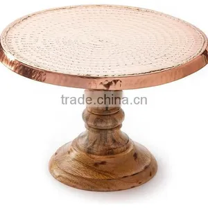 Copper Hammered Top Wood Base Cake Stand thumbnail-1