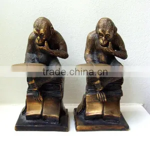 Home Deco Life Size Monkey Reading Book Statue Bronze Sculpture thumbnail-1