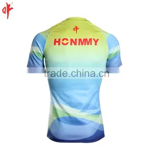 Full Sublimation Uniforms,Rugby t Shirt,Plain Sky Blue Jersey Football thumbnail-3