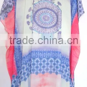 DIGITAL Print Crystal Embellished Kaftan CAFTAN Tunic Poncho Blouse thumbnail-1