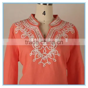 Hot Cotton Linen Clothing Plus Size Blouse Neck Embroidery Design thumbnail-4