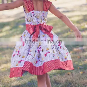 2017 Christmas Girl Party Dress Red Striped Snowman Printed Dress thumbnail-5