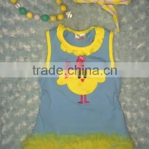 2015 New Baby Girls Turquoise Chick Easter Dress With Necklace and Headband Set thumbnail-1