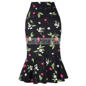 Kate Kasin Occident Women Fashion OL Causal Hips-Wrapped Mermaid Floral Print Tight Pencil Skirt KK000220-2 thumbnail-1