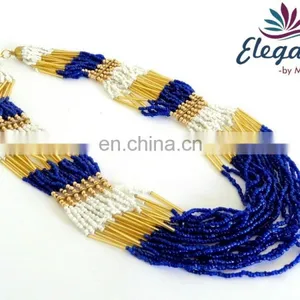Beaded Necklace Jewelry- Fashion Costume Imitation Artificial Jewelry-Indian Handmade Beaded Jewelry-party Wear Jewelry thumbnail-1