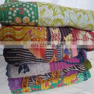Vintage Kantha Quilt Reversible Throw Gudri Wholesale Handmade Indian Lot 2 Pcs thumbnail-3