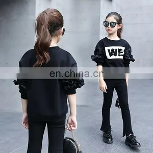 Teenager Girls White Sweater Long Sleeves Black Ruffle Sleeves Shirt for Fall Kids Girls Fashion Casual Top 5-9years thumbnail-3